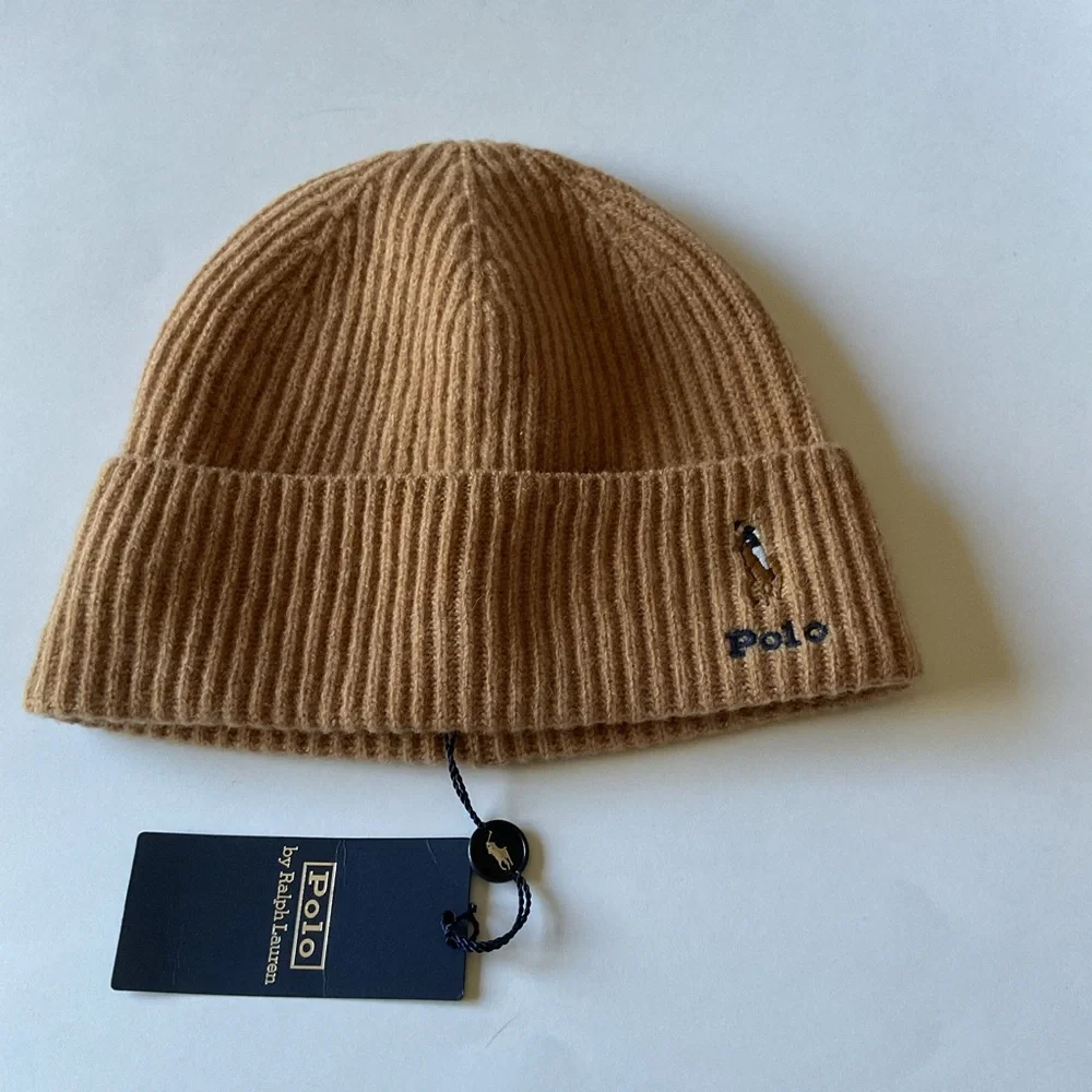 POLO RALPH LAUREN MENS SIGNATURE PONY WOOL KNIT BEANIE CAMEL OS NWT
